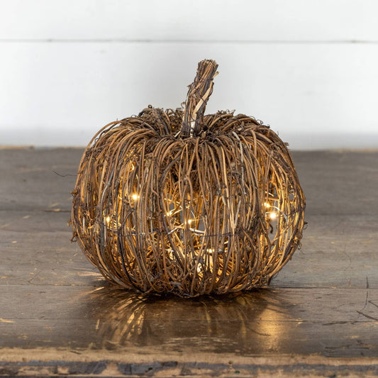 7.5" LIGHTED RATTAN PUMPKIN