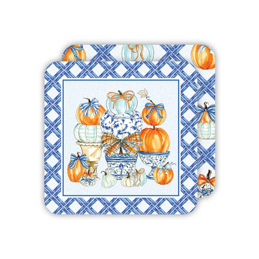 Chinoiserie Pots Pumpkins Bamboo Border Square Coaster