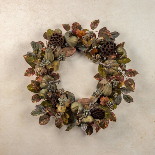 32" GREEN BERRY, GOURD & LOTUS POD WREATH