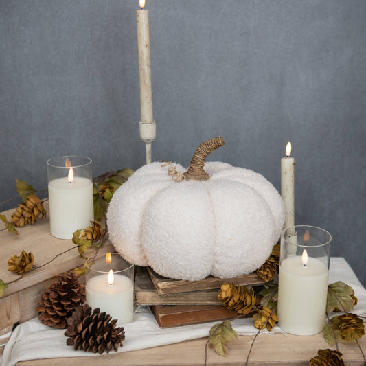 8" WHITE BOUCLE PUMPKIN