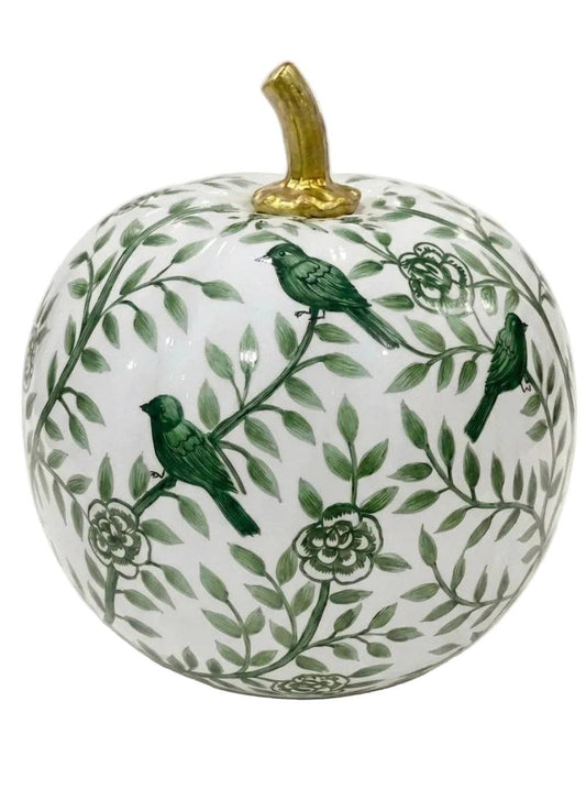 Green Bird & Vine Pumpkin: 8"
