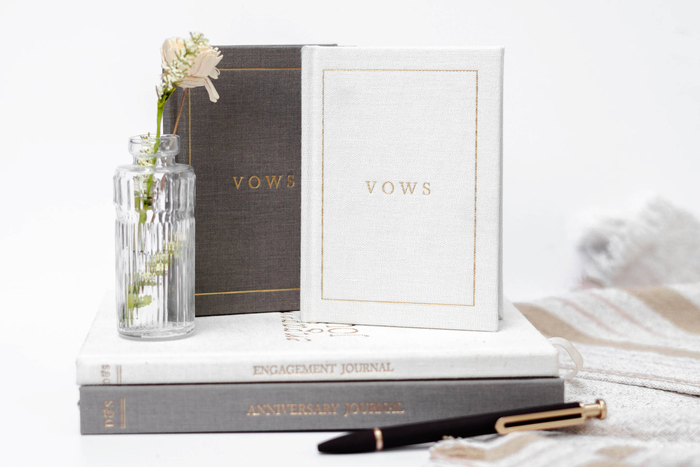 Linen Wedding Vow Book with Gold Foil