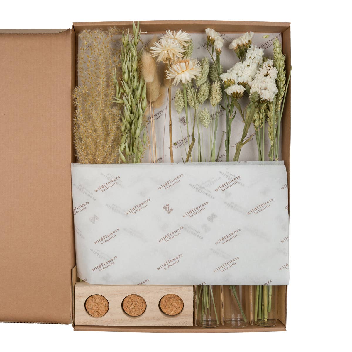 Dried Flowers in Letter Box (Gift Box) - With Vases - Natural