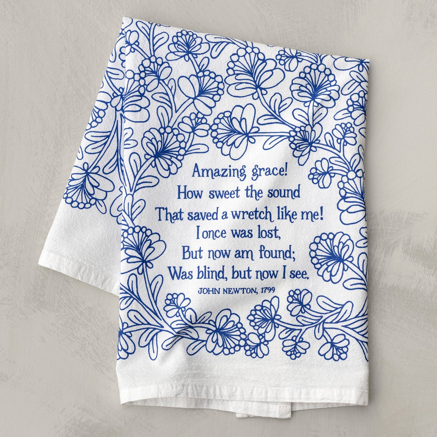 Amazing Grace Hymn Tea Towel - Blue