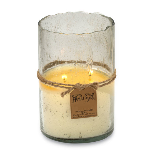 Himalayan Handmade Candles Artisan Blown Glass Hurricane: Clear / Tobacco Bark / 32 oz