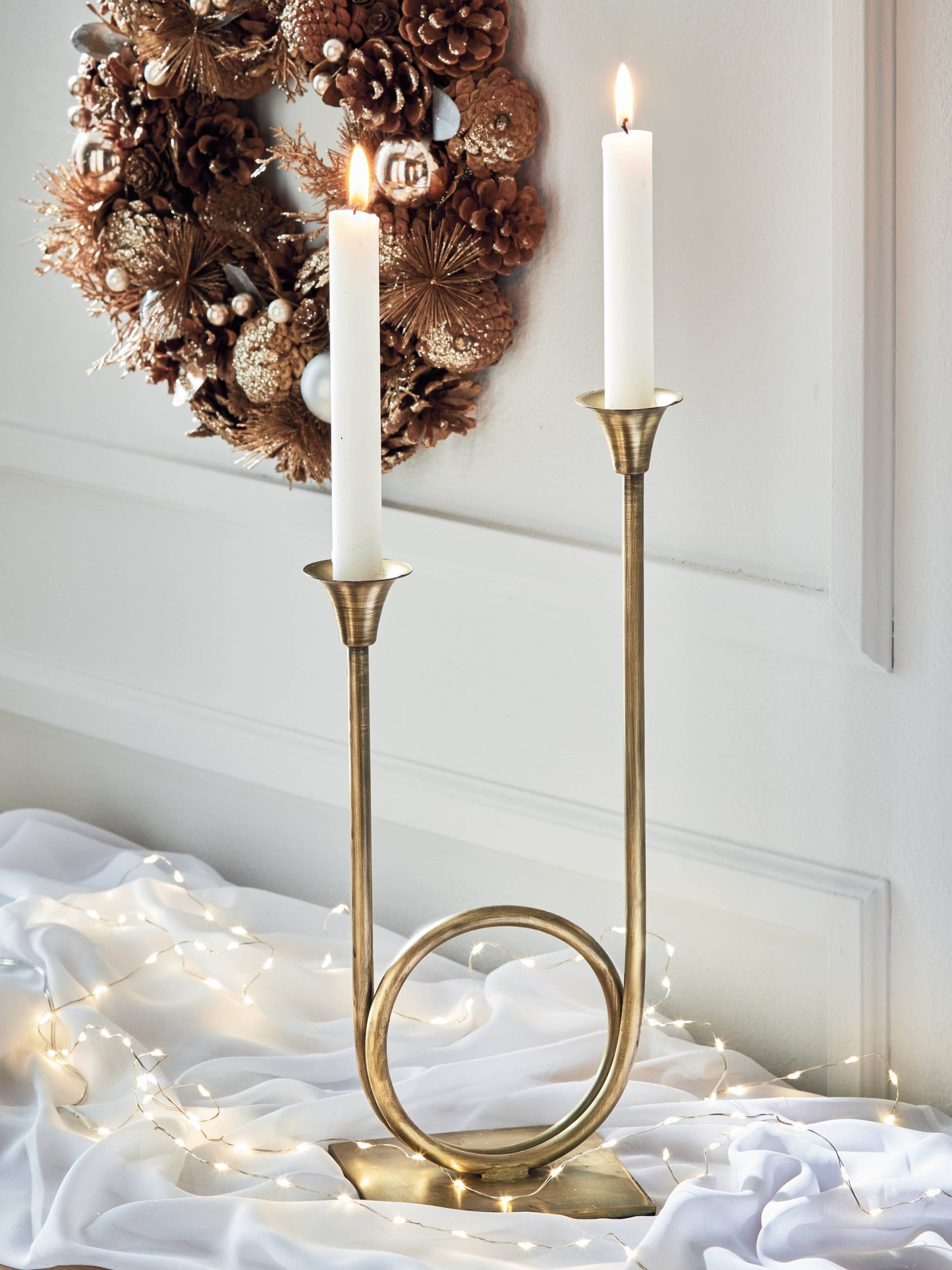 Christmas Dual Trumpet Taper Holder