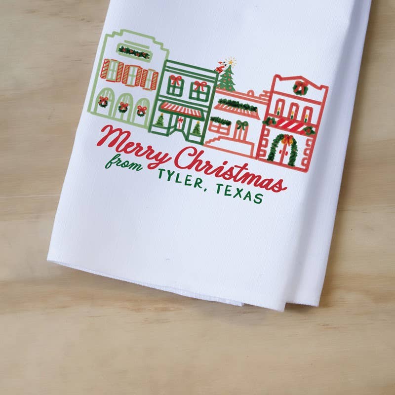 Main Street Hometown Christmas Tea Towel