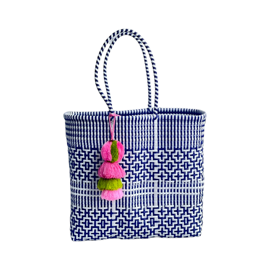 Preppy Tile Navy / White Citron Tote: Large