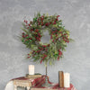 FROSTED MIXED FOLIAGE WREATH W/ RED BERRIES