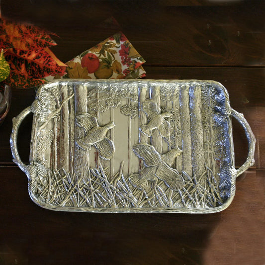 Forest Quail Tray with Twig Handles