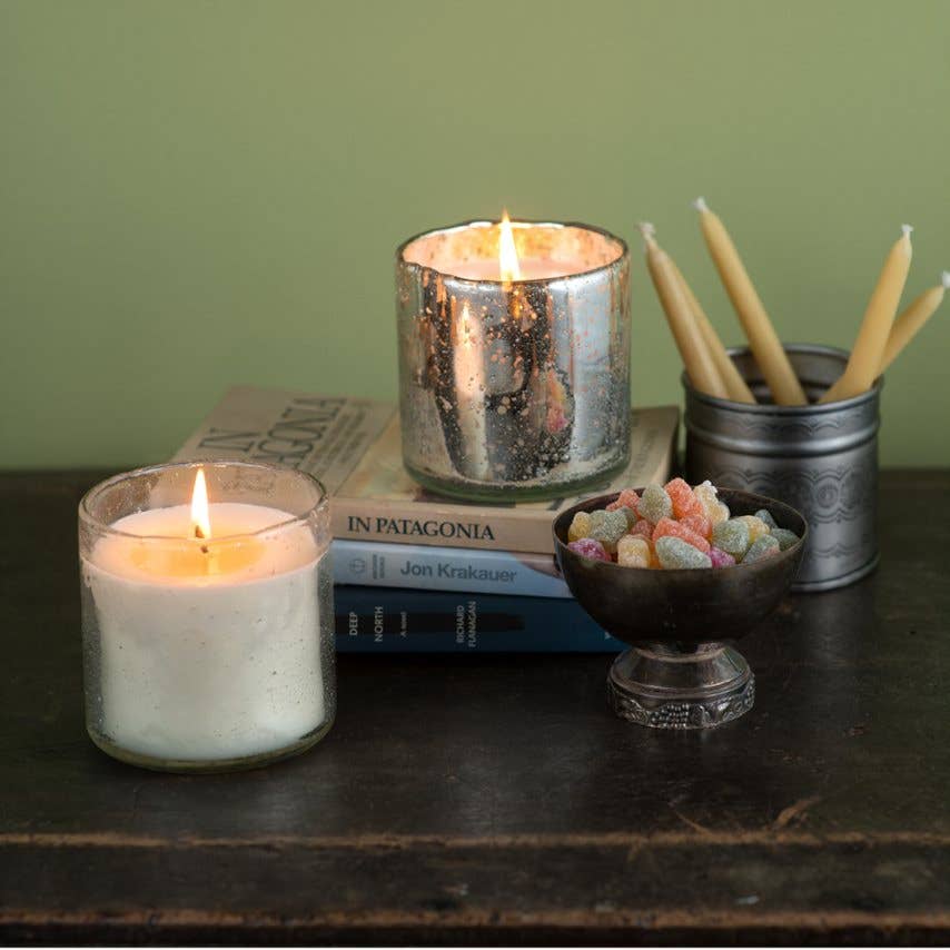 Clear Artisan Blown Glass Tumbler Candle: Tobacco Bark