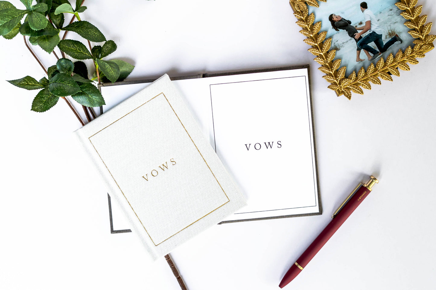 Linen Wedding Vow Book with Gold Foil