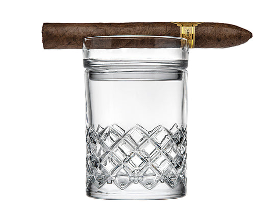 Double Old Fashion Glass with Cigar Holder