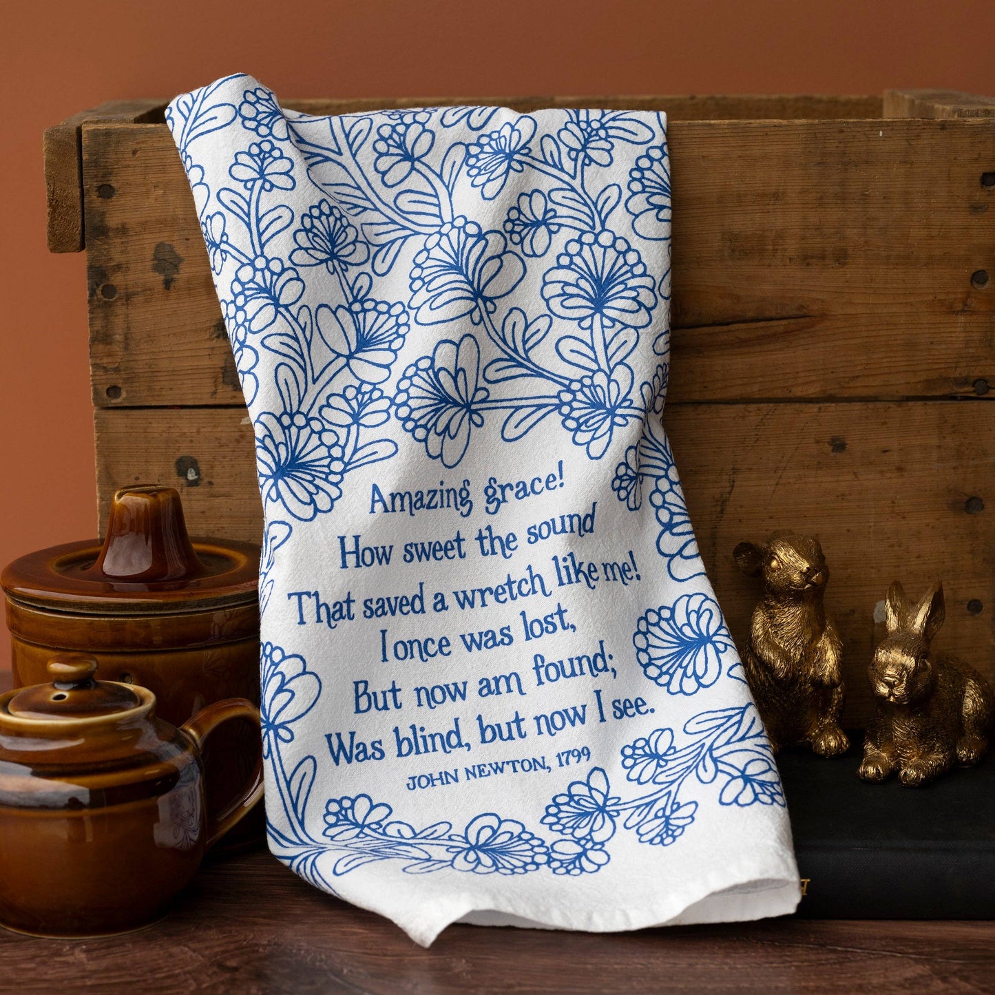 Amazing Grace Hymn Tea Towel - Blue