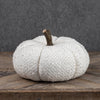 7.5" WHITE FRAYED RIBBON FABRIC PUMPKIN W/ FAUX WOOD STEM