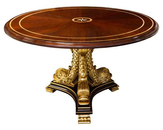Star Inlay Regency Dining Table with Dolphin Pedestal