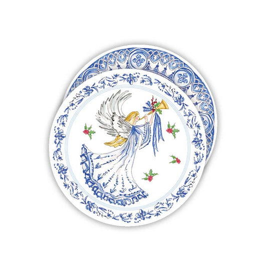 Blue Angel with Trumpit Blue Chinoiserie Plate Round Coaster