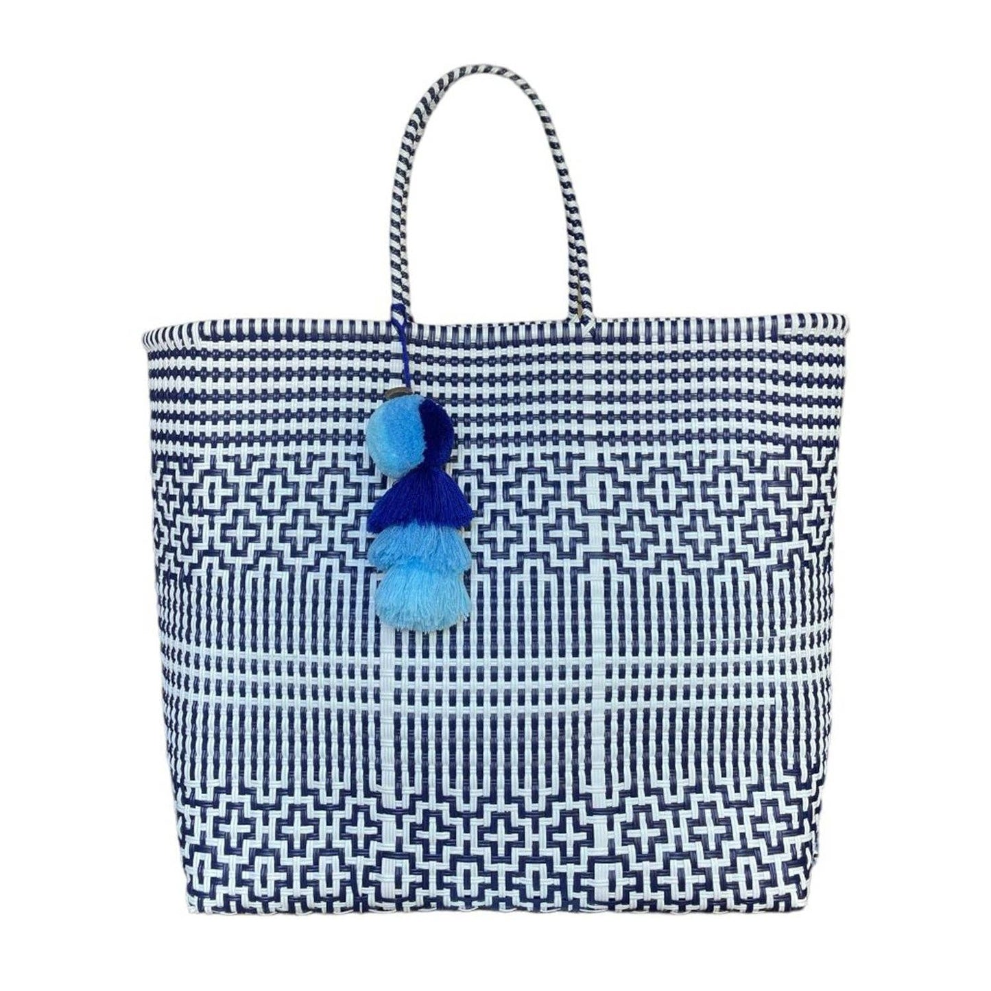 Preppy Tile Navy / White Citron Tote: Large