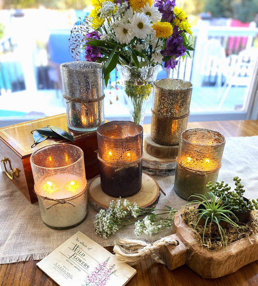 Himalayan Handmade Candles Artisan Blown Glass Hurricane: Matte Gold / Bourbon Vanilla / 32 oz