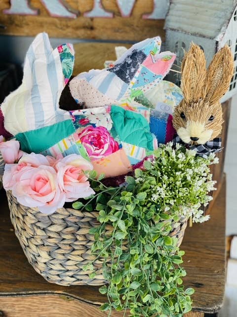Vintage Fabric Bunny Pillow made from Upcycled Quilts