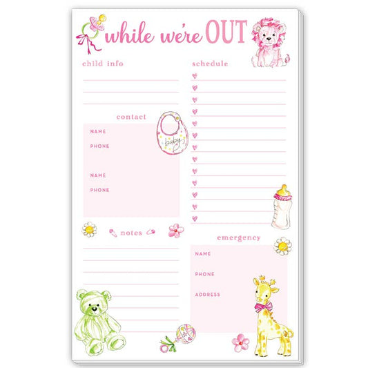 While We're Out Babysitter Notes Large Notepad