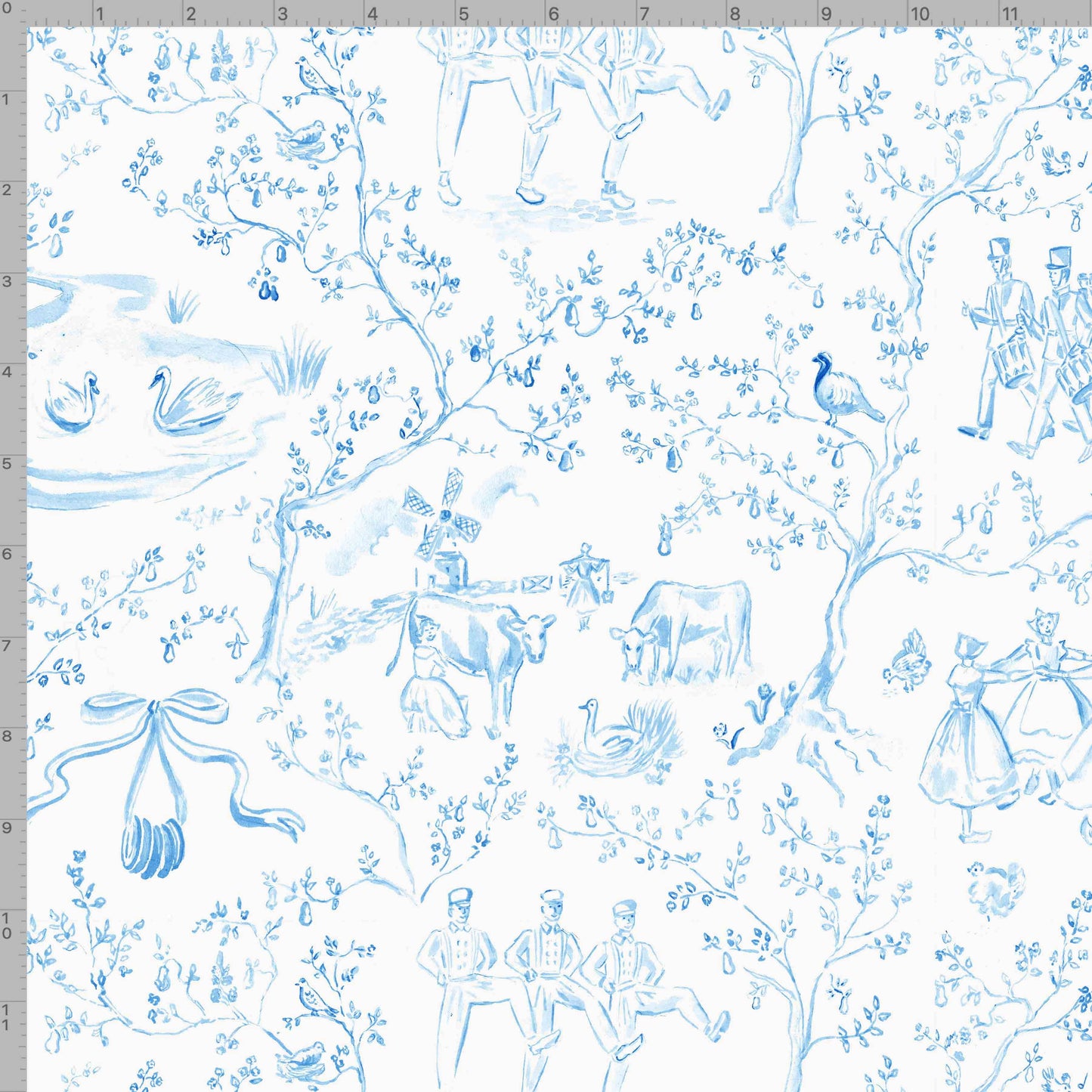 Christmas Toile Wrapping Paper Sheets - Blue