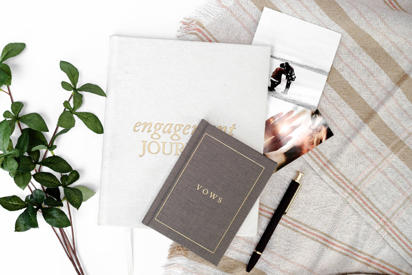 Linen Wedding Vow Book with Gold Foil