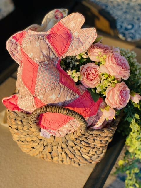 Vintage Fabric Bunny Pillow made from Upcycled Quilts