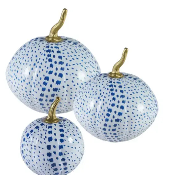 White with Blue Dots Pumpkin Medium