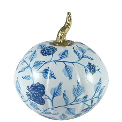 White with Blue Floral Pumpkin Large