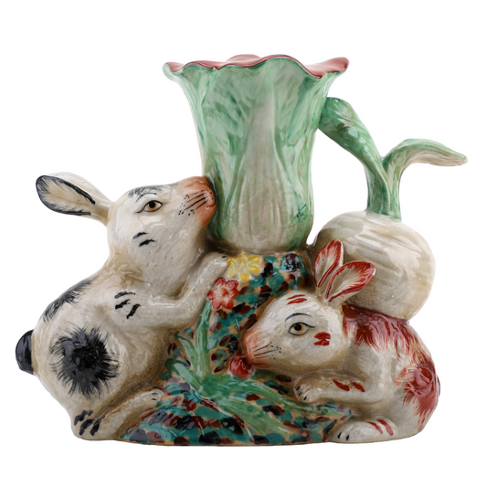 Porcelain Twin Bunny Carrot Vase
