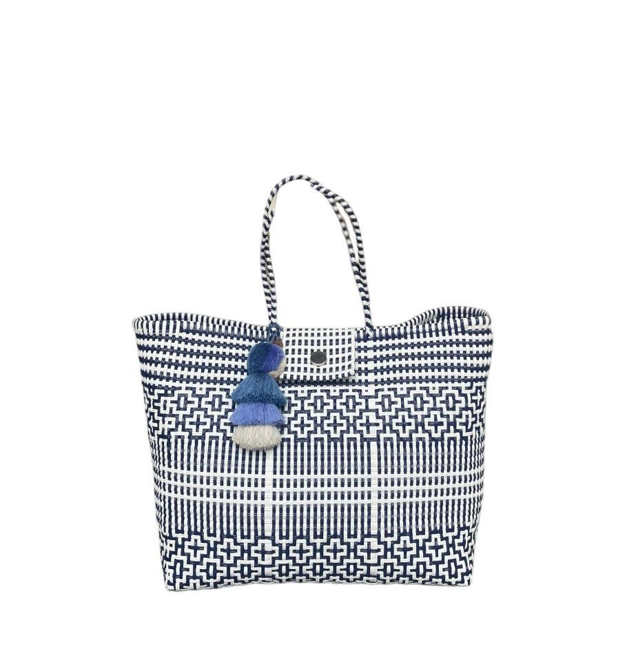 Preppy Tile Navy / White Citron Tote: Large
