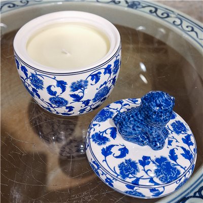 Porcelain Lidded Candle with Foo Dog