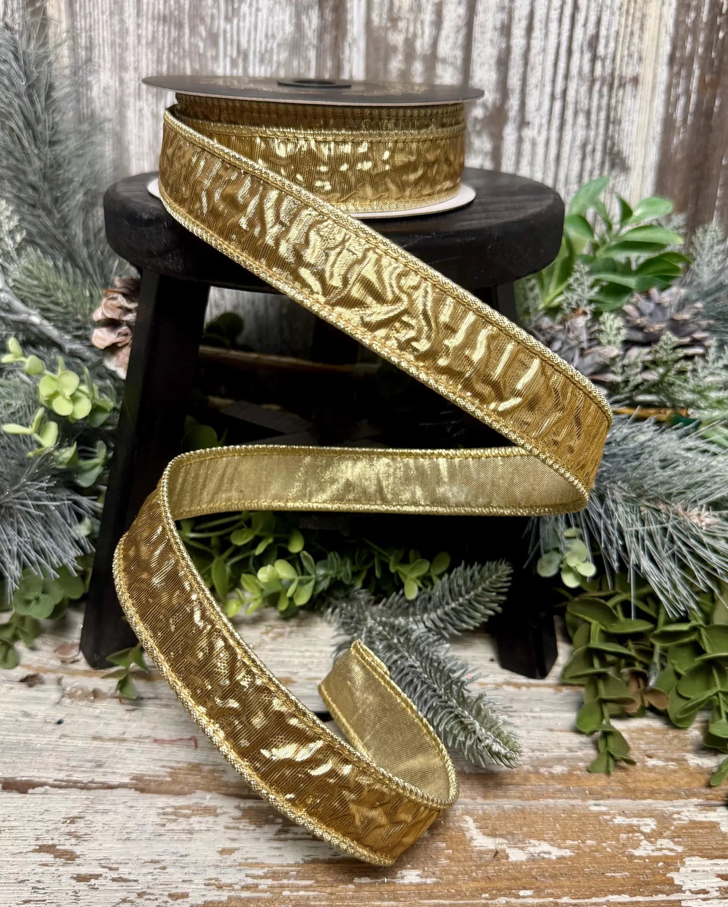 Crinkle Metallic Dupion Fused Gold Ribbon