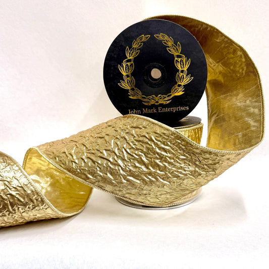 Crinkle Metallic Dupion Fused Gold Ribbon