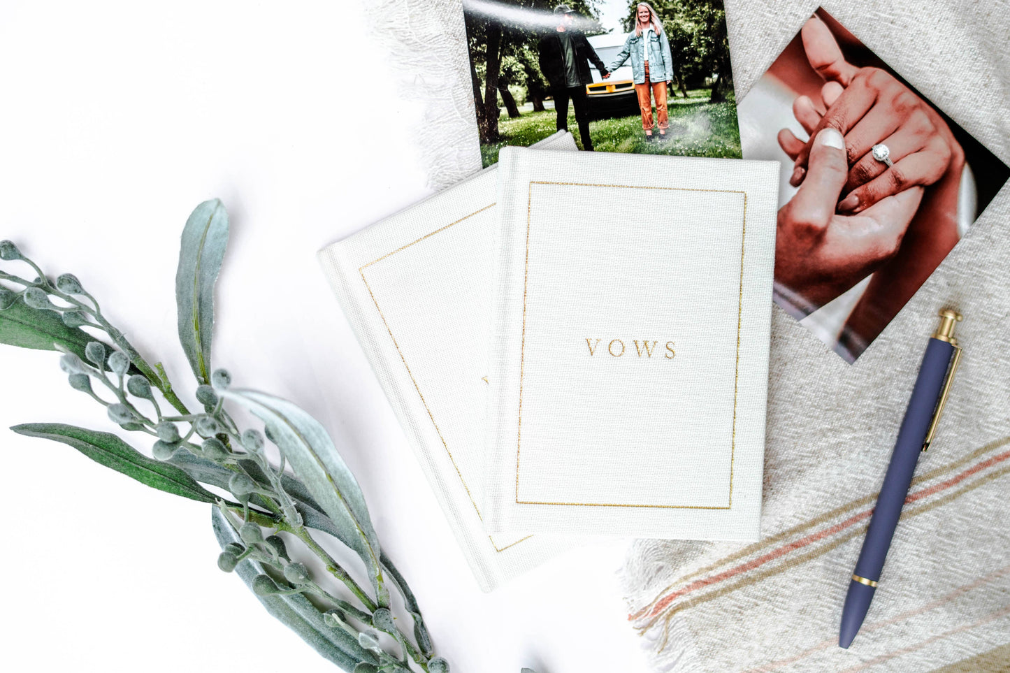 Linen Wedding Vow Book with Gold Foil