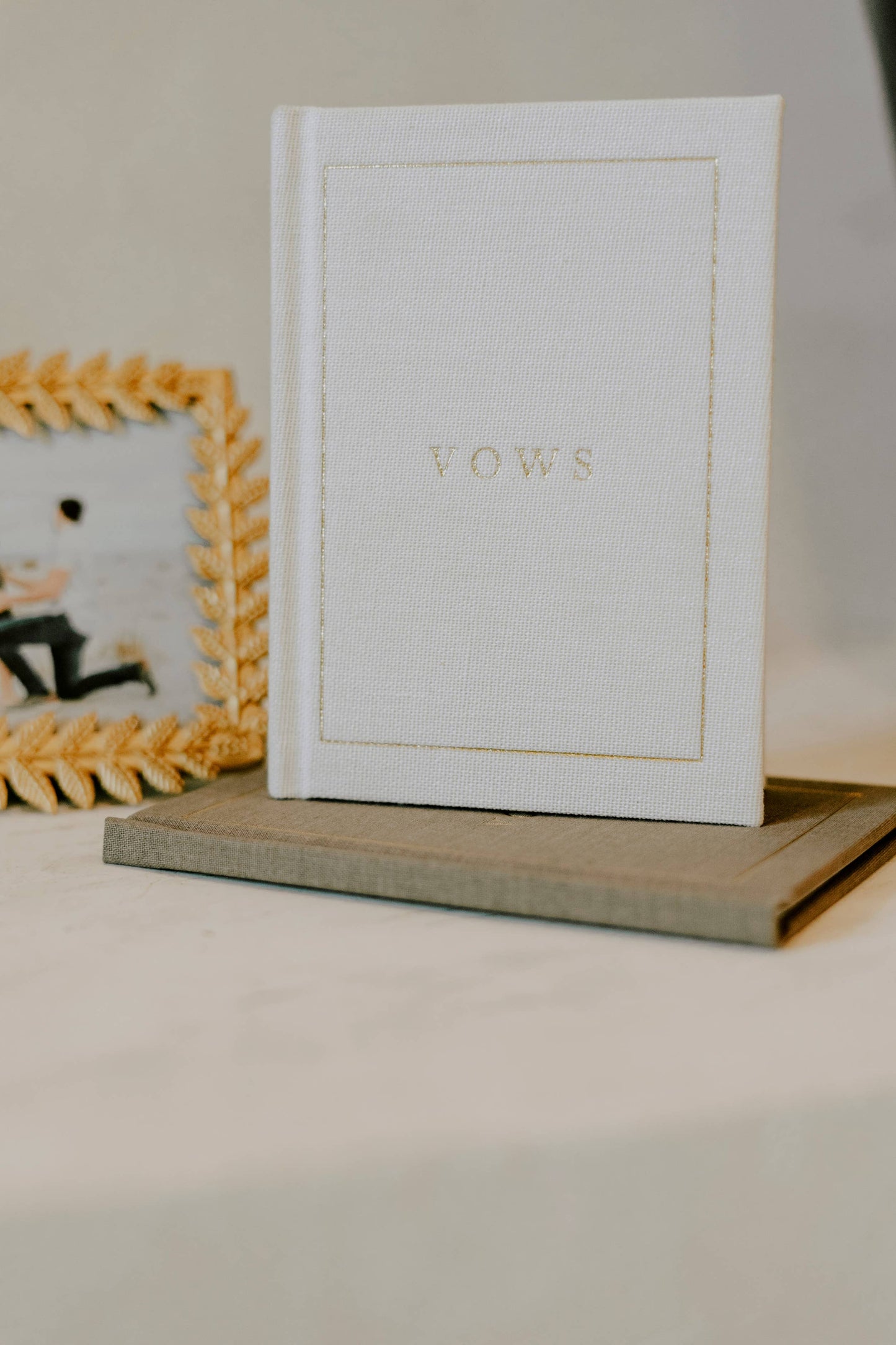 Linen Wedding Vow Book with Gold Foil