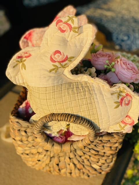 Vintage Fabric Bunny Pillow made from Upcycled Quilts