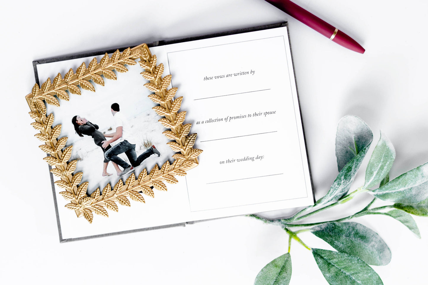 Linen Wedding Vow Book with Gold Foil