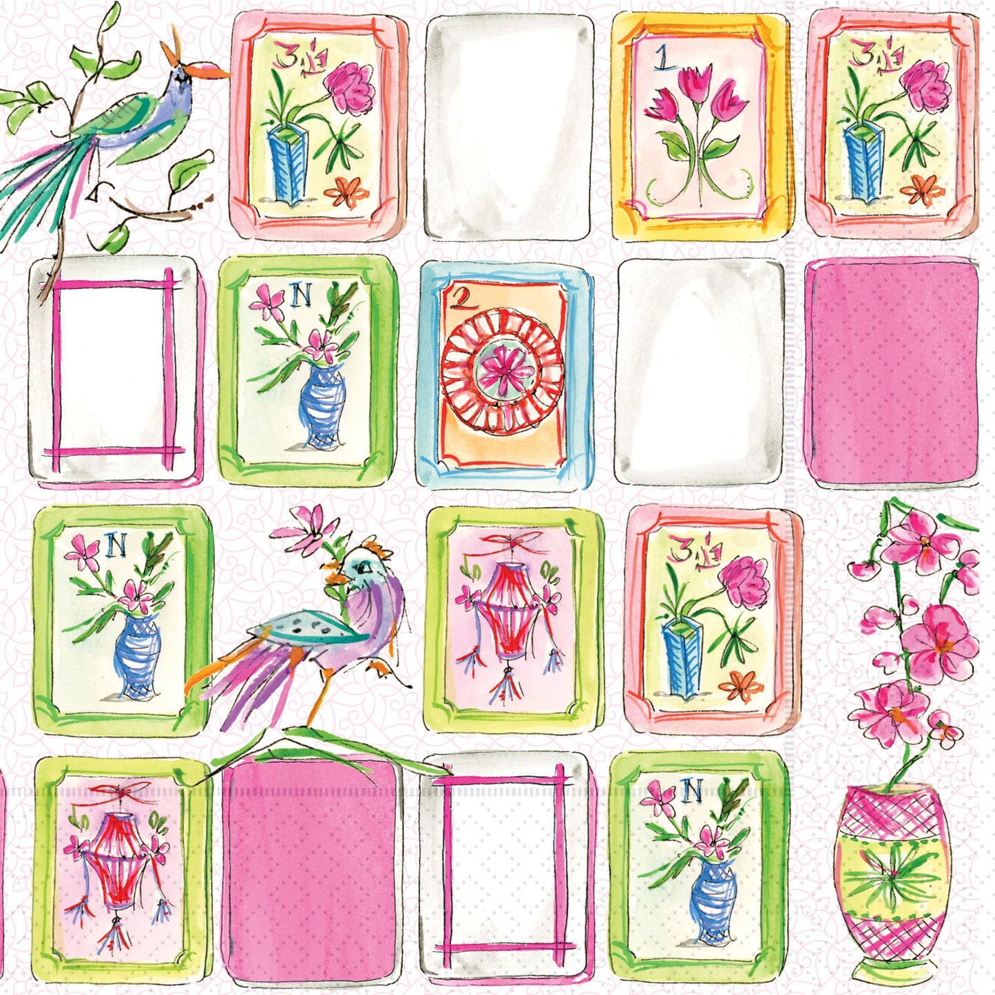 Mahjong Pink Paper Cocktail Napkins-Rosanne Beck