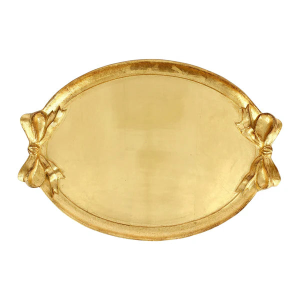 Florentine Wooden Gold Bow Oval Tray-Vietri