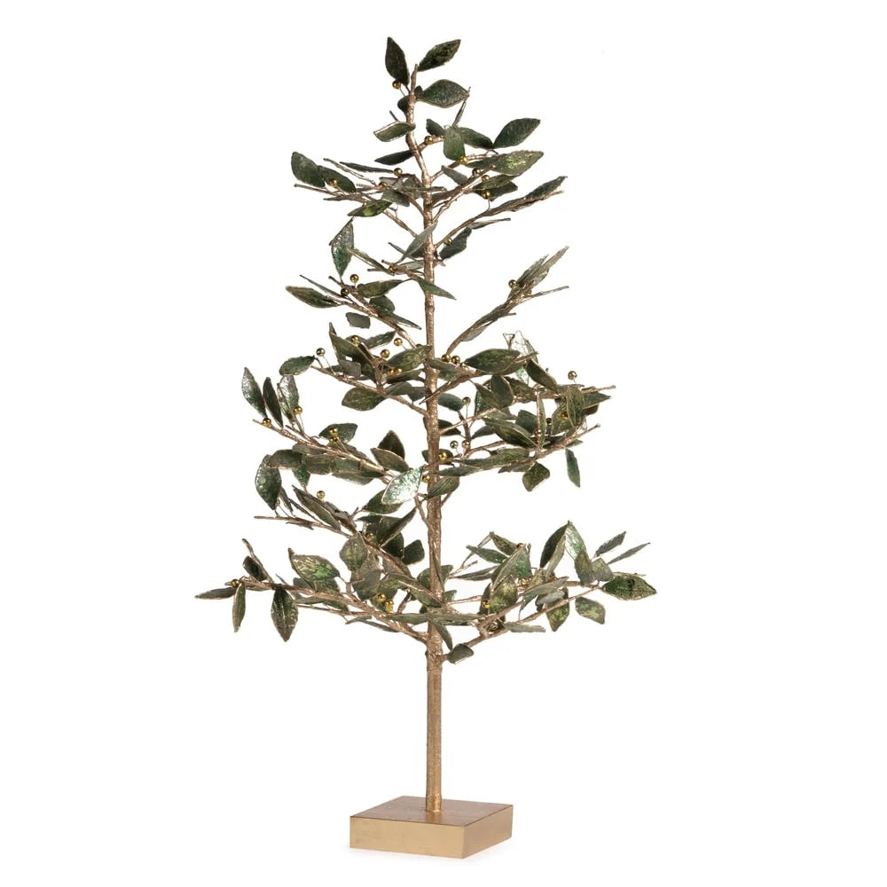 Golden Metal Tree w/Green Leaves