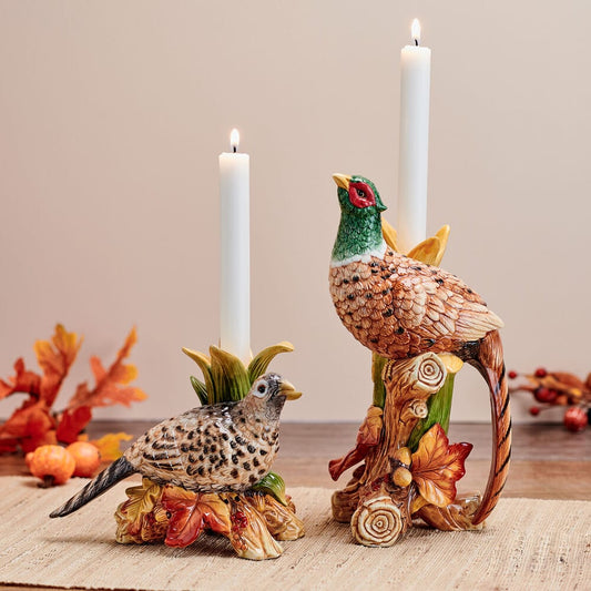 Fall Pheasant Candleholders Set/2-Fitz and Floyd