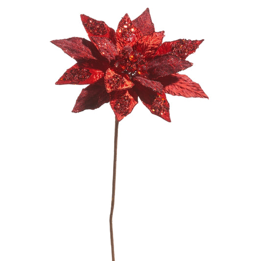 Red Glitter Poinsettia Pick