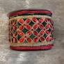 Green Velvet Red Floret Center Metallic Dupion Ribbon with Red Trim-Johm Mark Enterprises