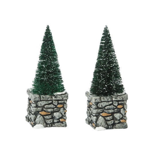 Christmas Village Limestone Topiaries