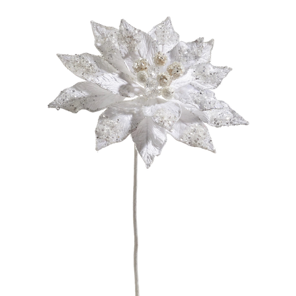 White Glitter Poinsettia Pick