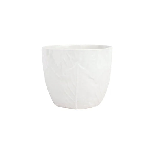 Viva Garden White Embossed Leaves Cachepot