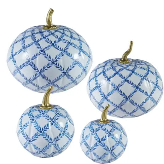 White and Blue Trellis Pumpkin Extra Small