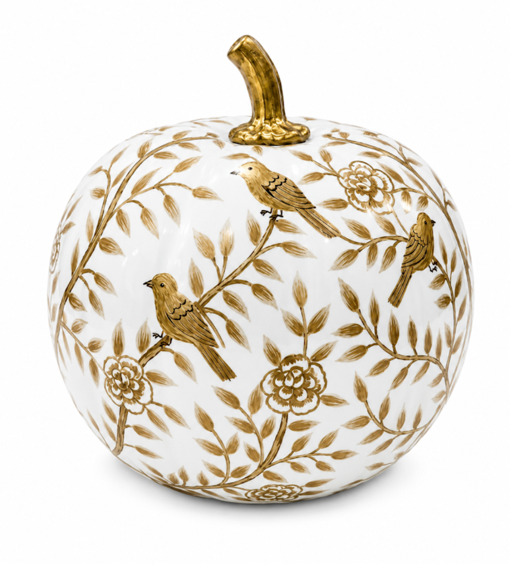 Gold Bird & Vine Pumpkin: 4"